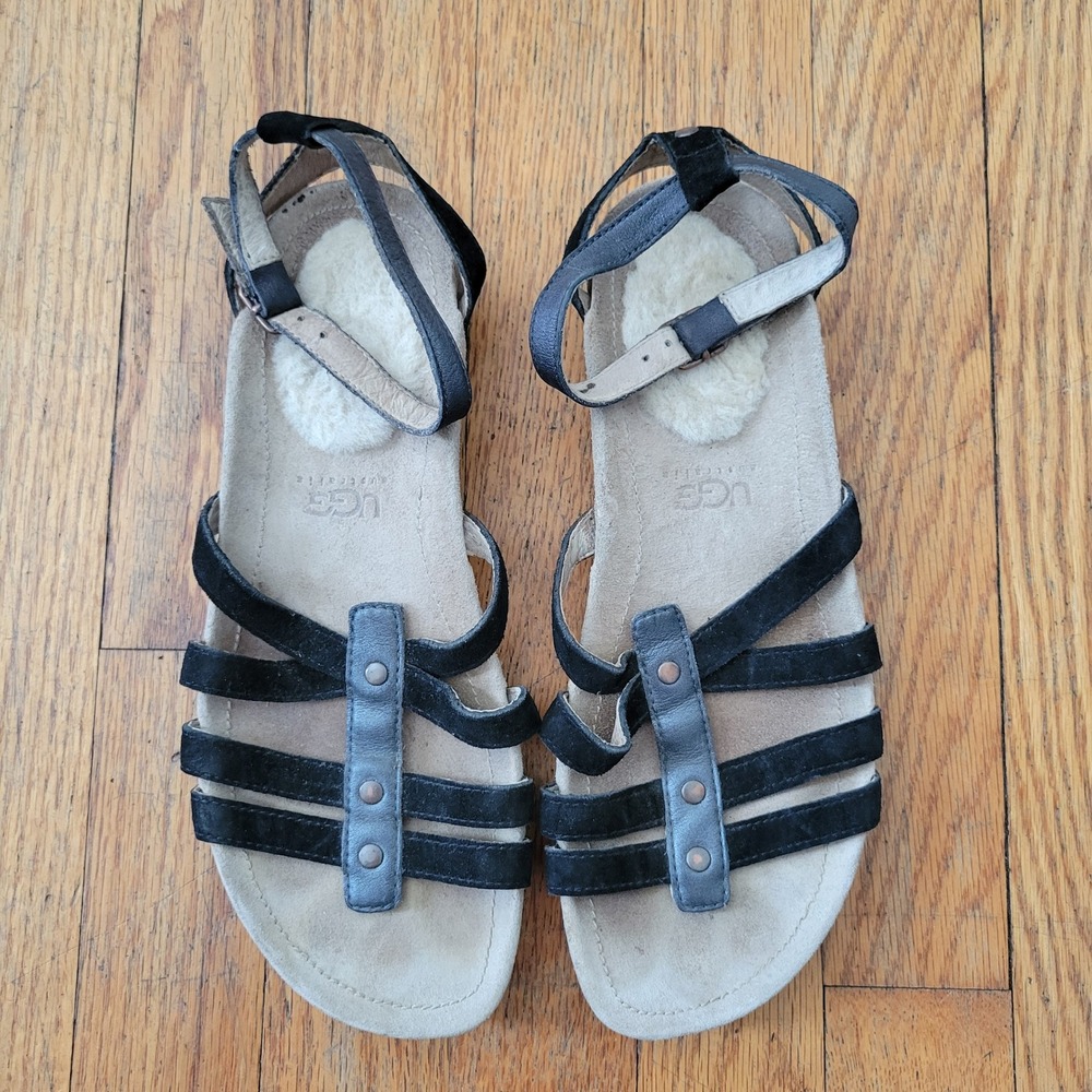 UGG Australia 8 Gladiator Sandals Black Leather Suede Comfort Neutral